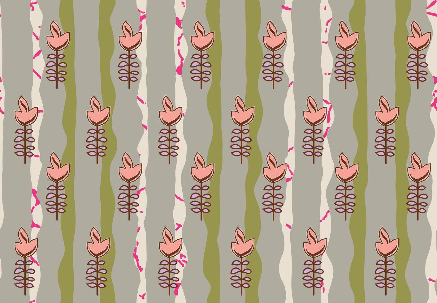 a pattern with pink flowers and leaves vector