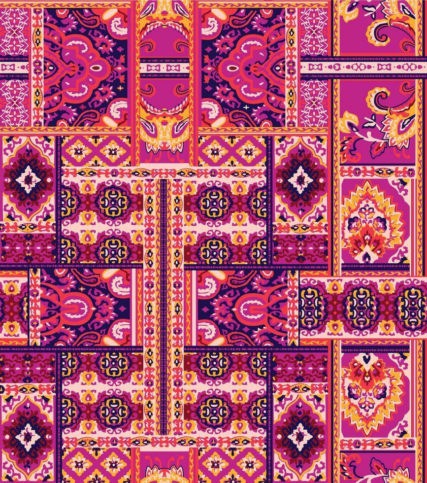 a colorful paisley pattern with a square border vector