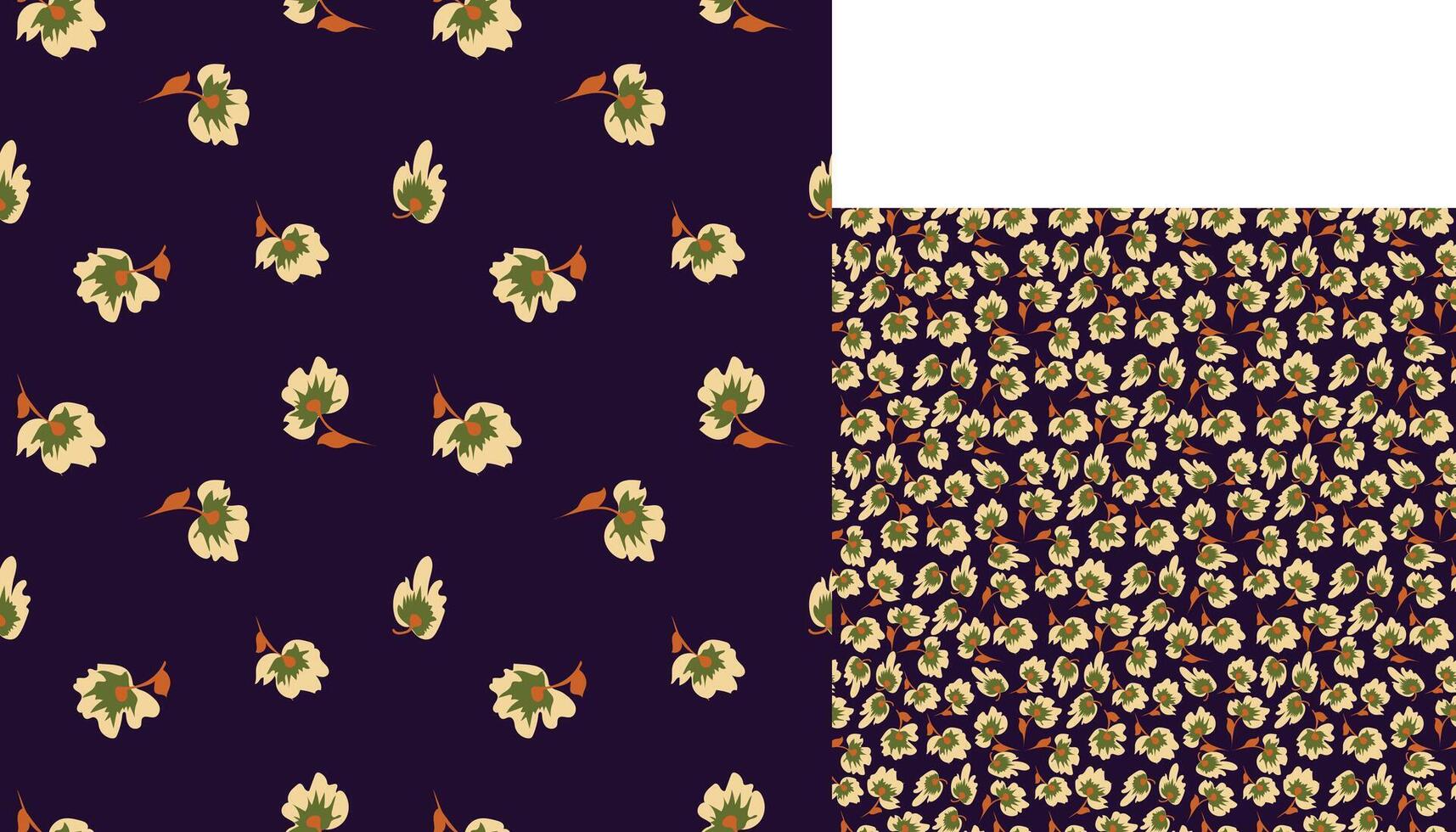 Floral pattern with small white flowers on dark blue background vector