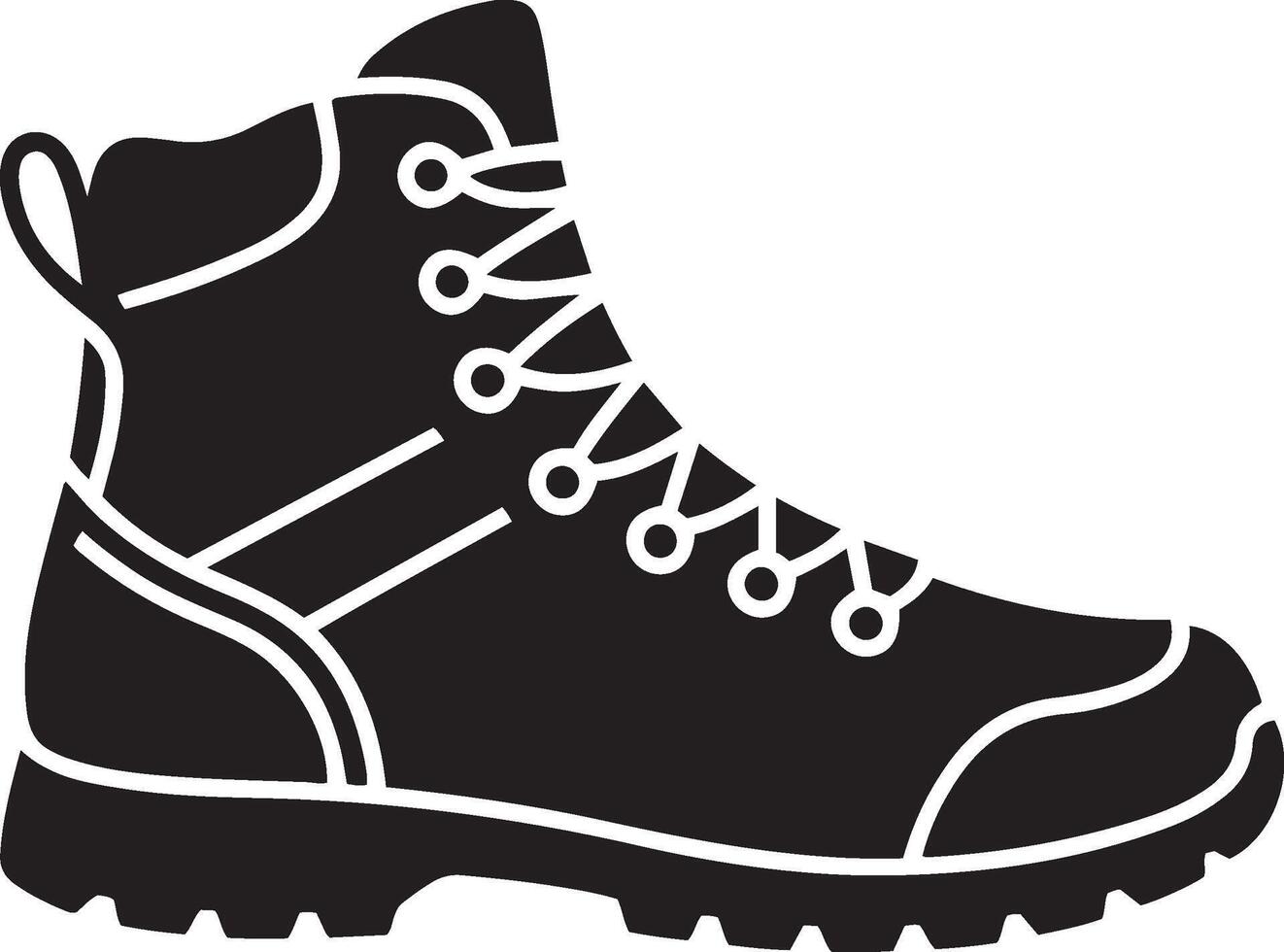 A simple, bold black and white silhouette of a durable hiking boot vector