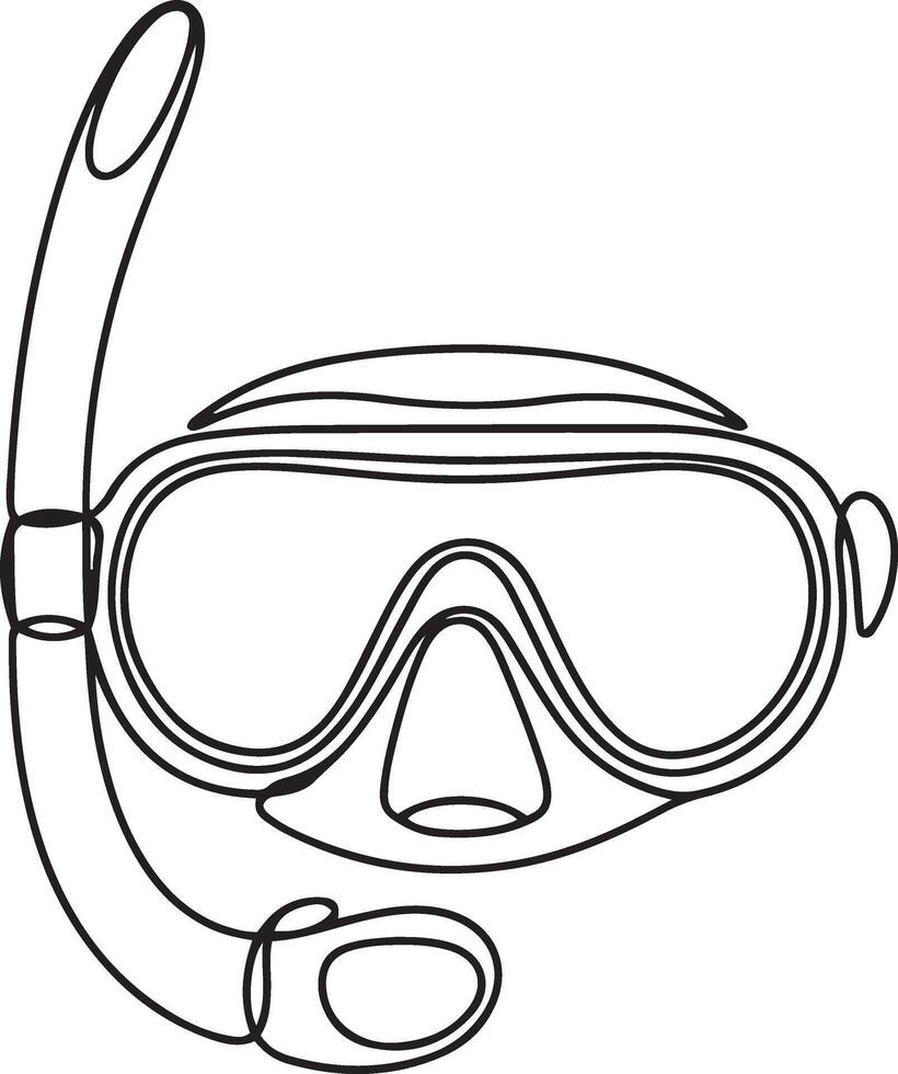 Continuous line art drawing of snorkeling water mask with tube vector