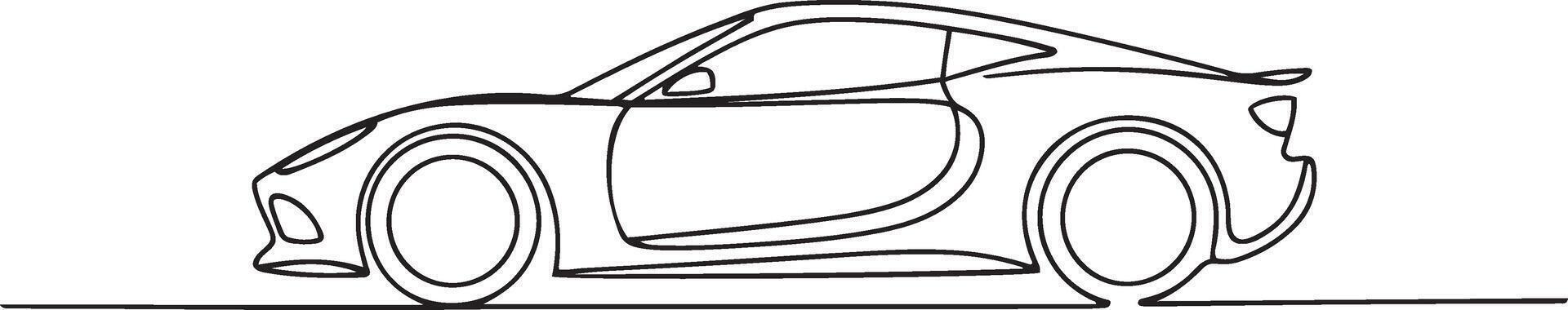 Continuous line art drawing of a sleek sports car, modern luxury automobile illustration vector