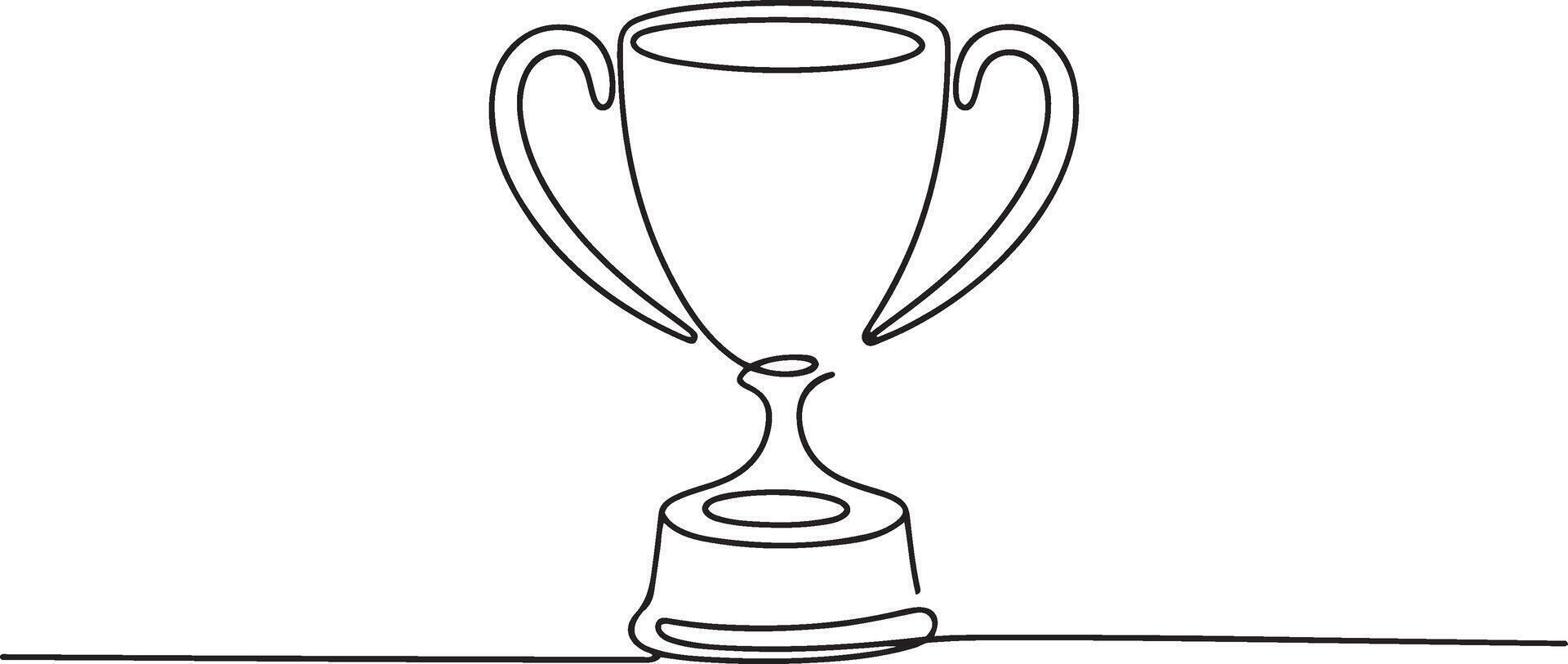 Continuous line art drawing of a trophy cup, victory and award symbol on white background vector