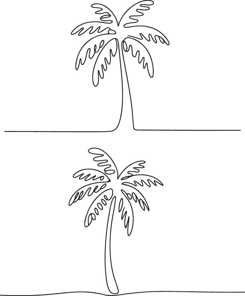 Minimalist single continuous one line drawing tropical palm trees set vector