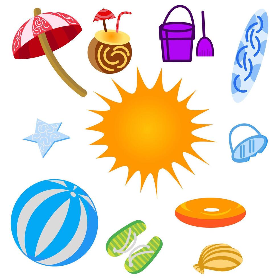 beach icons set vector