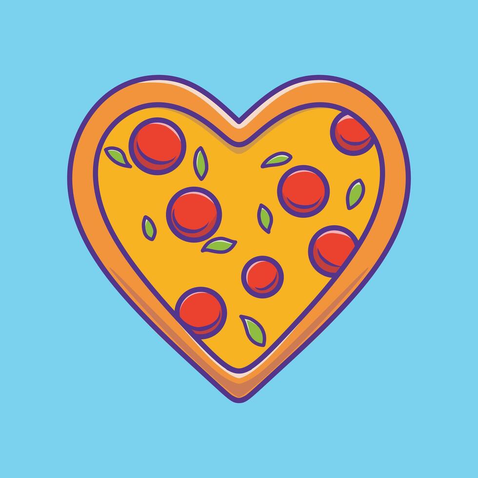 Cute love heart pizza. Cartoon icon. Illustration food object icon isolated flat . vector