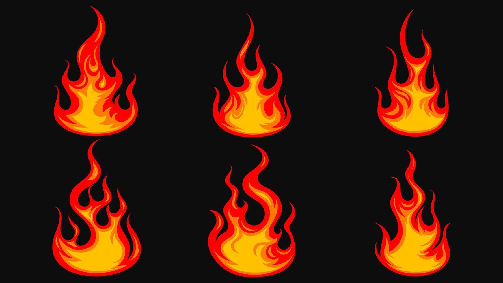 Flame Icons Set. Fire Collection on Black Background vector