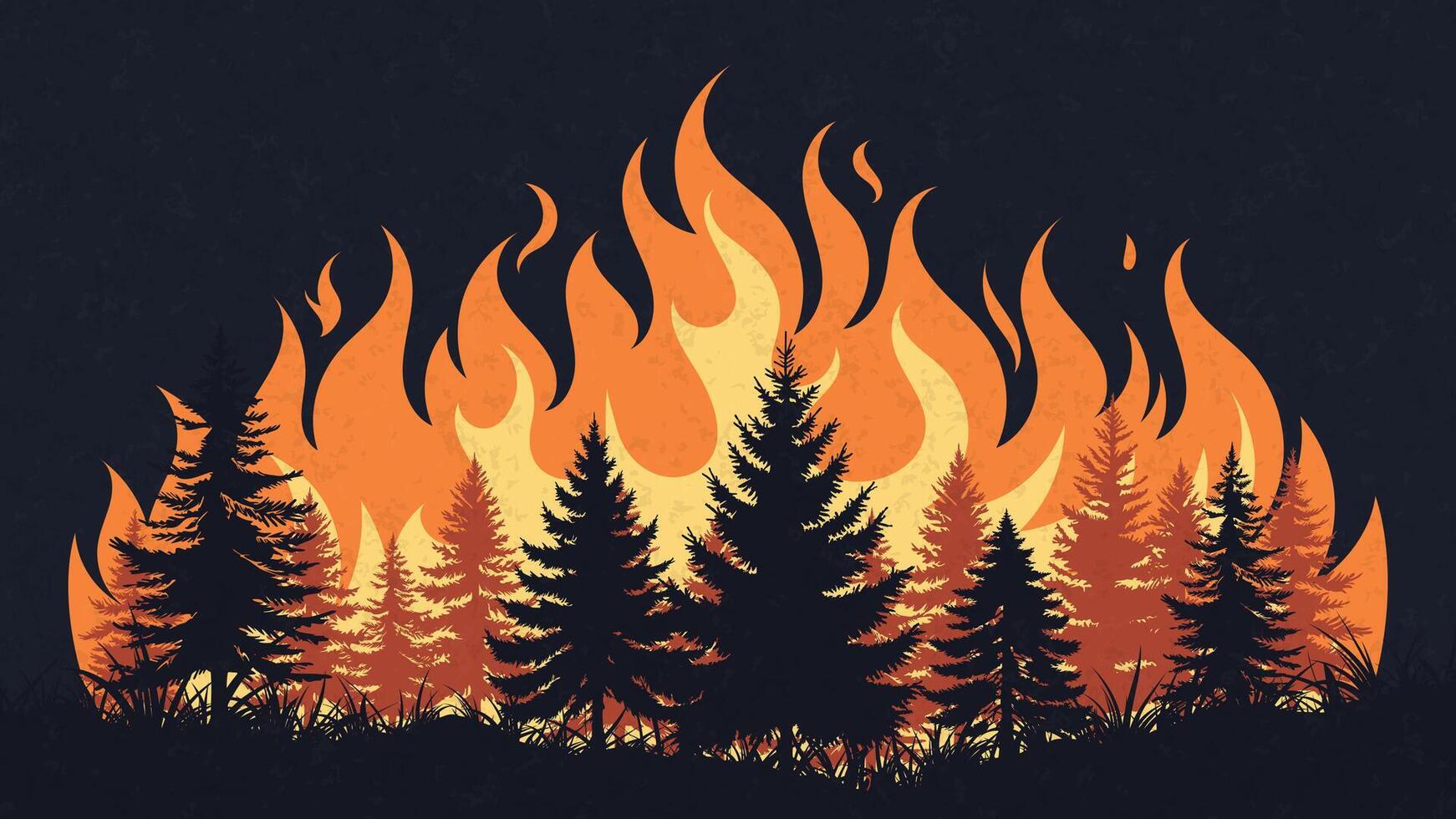 Forest Fire Illustration in Flat Style. Wildfire During Summer Drought vector
