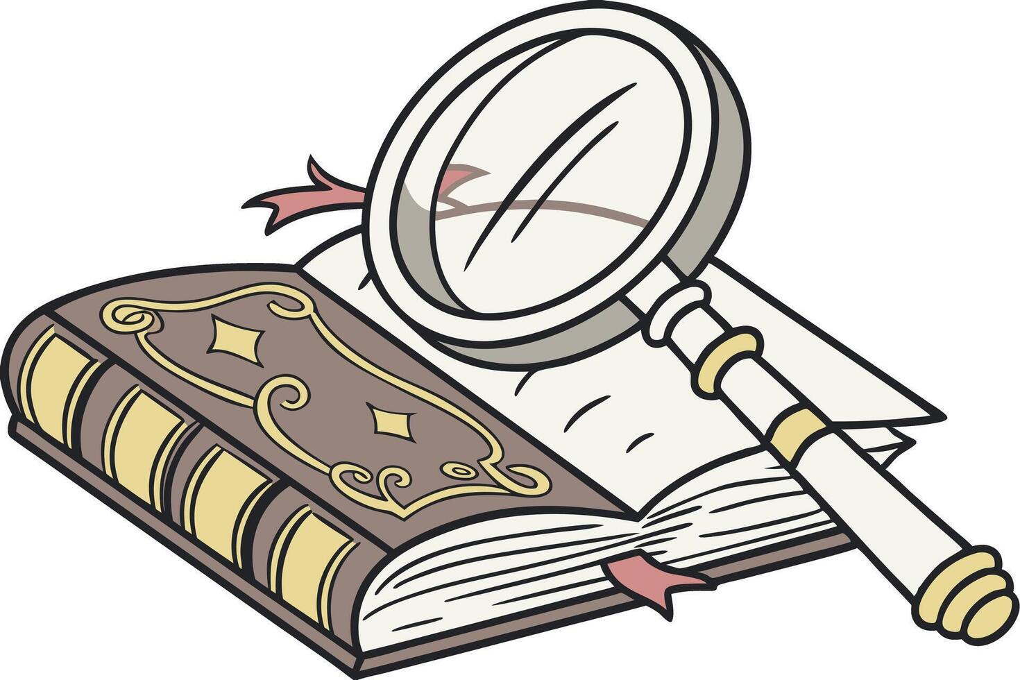 World Book and Copyright Day A close up of a magnifying glass focusing on an open book, representing the search for knowledge on World Book and Copyright Day vector