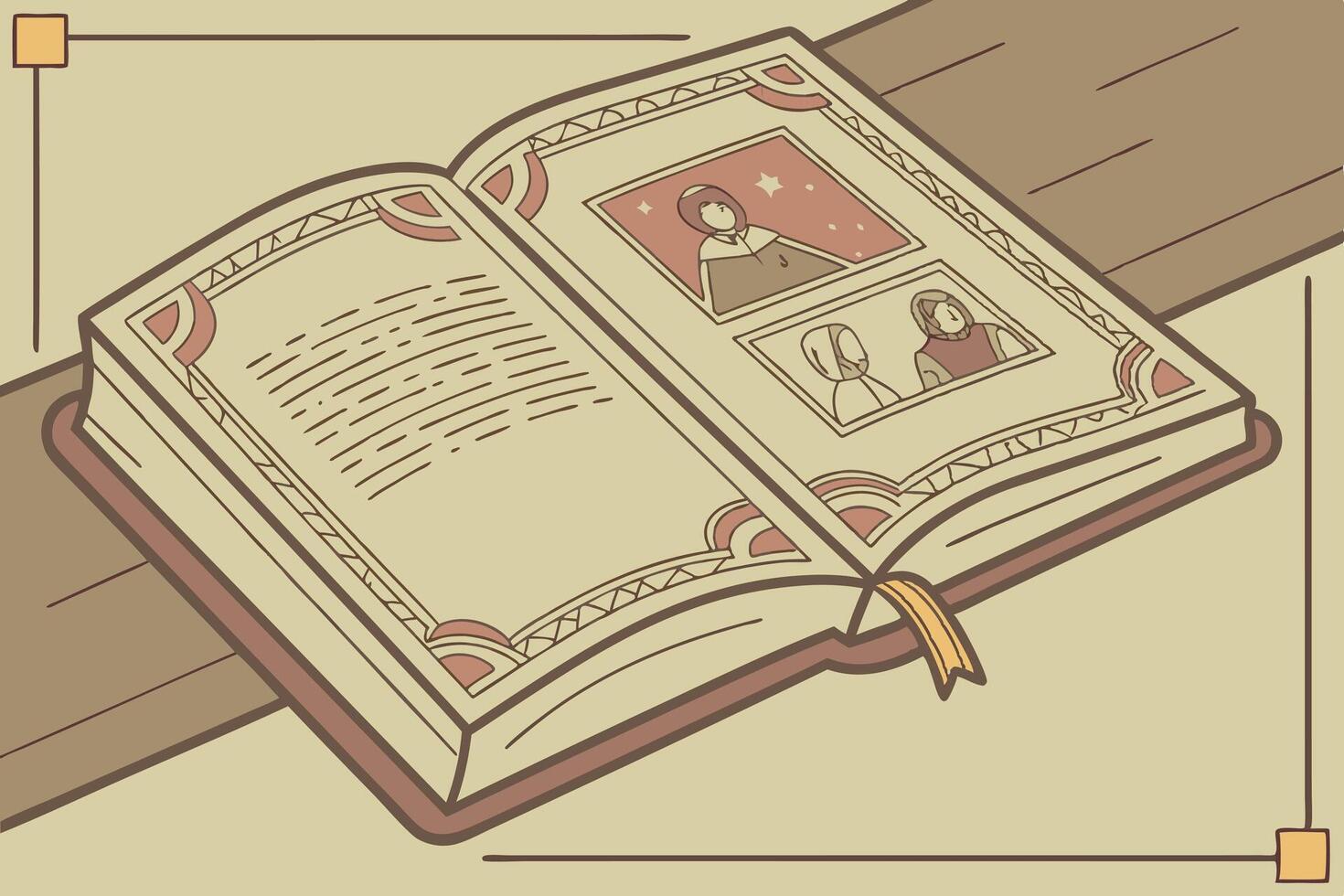 book open to a page of carefully designed text and images, reflecting the creativity and knowledge shared on World Book and Copyright Day vector