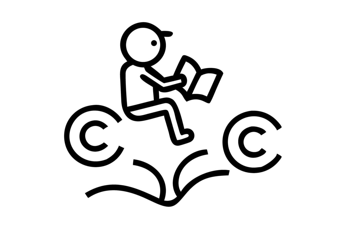 Child reading a book while sitting on a giant copyright symbol, symbolizing the importance of intellectual property and creativity in literature on World Book and Copyright Day vector