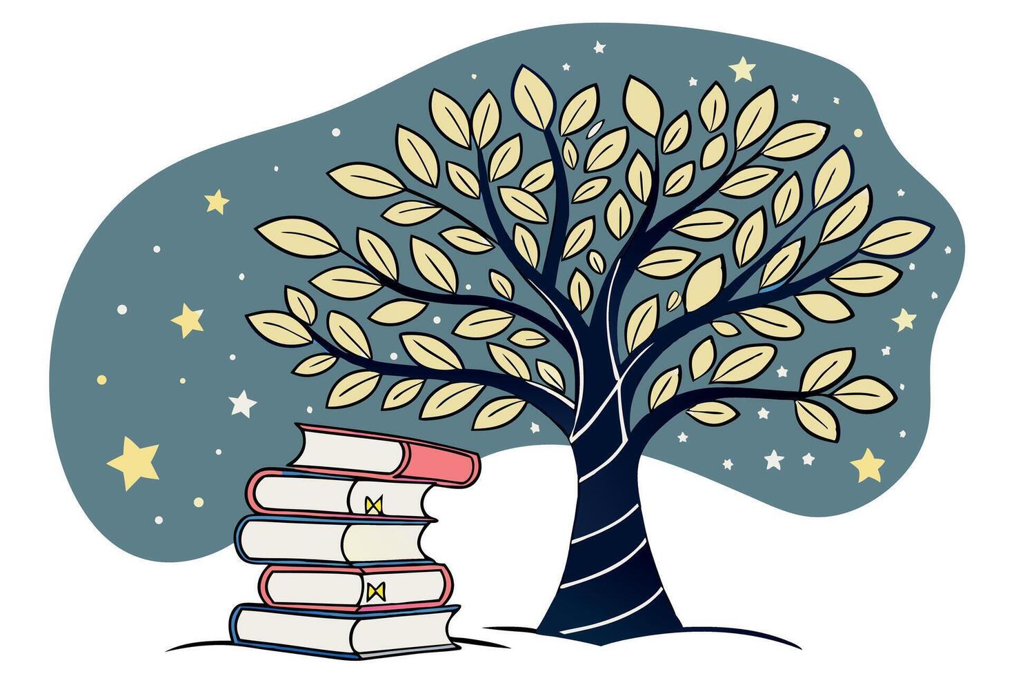 Transforming books into a glowing tree with magical stars, symbolizing the power of learning World Book and Copyright Day vector