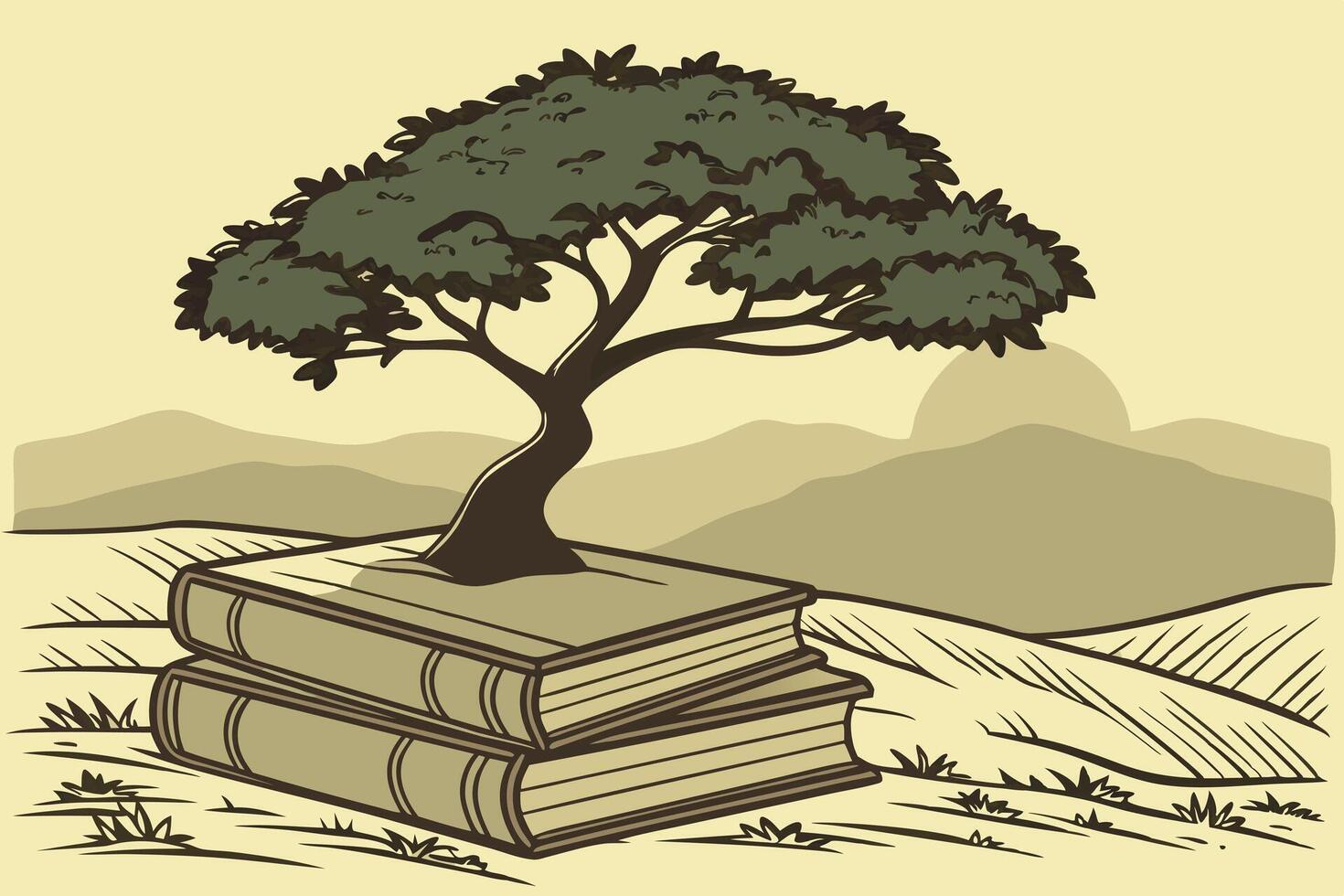 World Book Day A tree of life growing from a stack of books, symbolizing the power of reading and growth vector