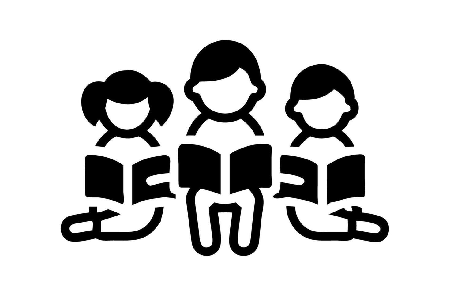 Children seated together, focused on their books as part of World Book Day celebrations, promoting literacy and learning vector