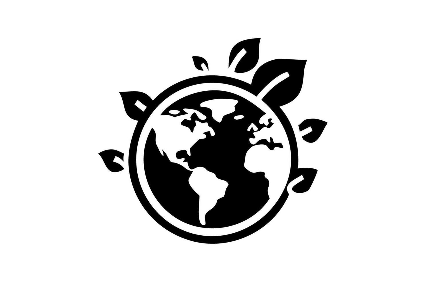 Earth Day celebration with a creative black and white globe design surrounded by leaves representing eco friendliness and sustainability vector