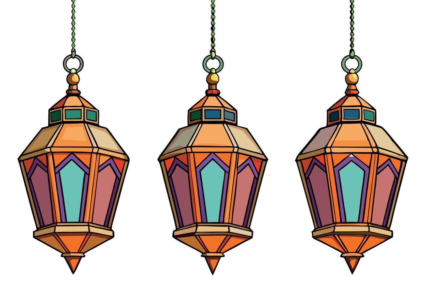 Beautifully crafted Ramadan lanterns with vibrant glass and intricate details, symbolizing light and tradition for festive decorations vector