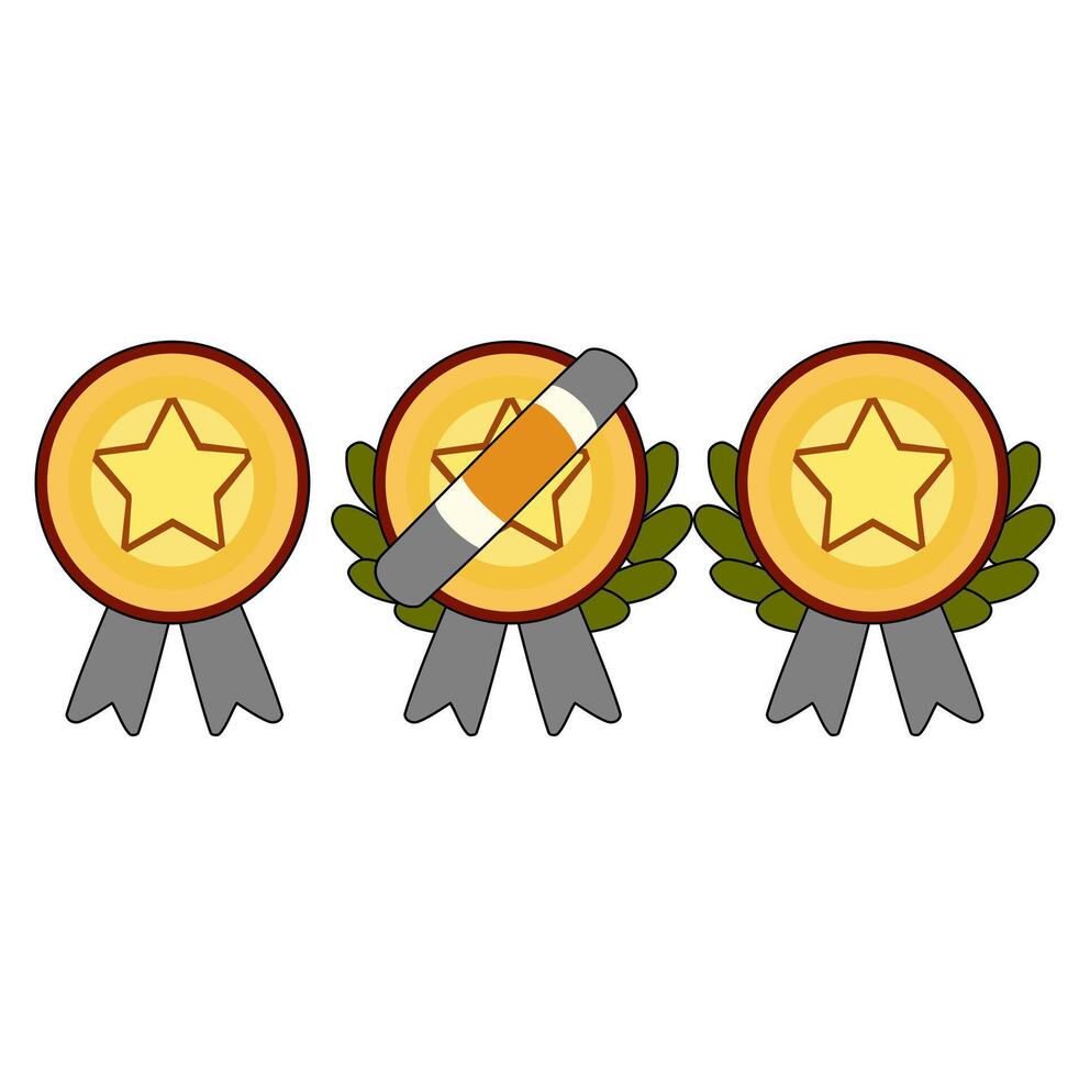 Cartoon Set Collection Graduate Badge Symbol Simple Design Icon Digital Source vector