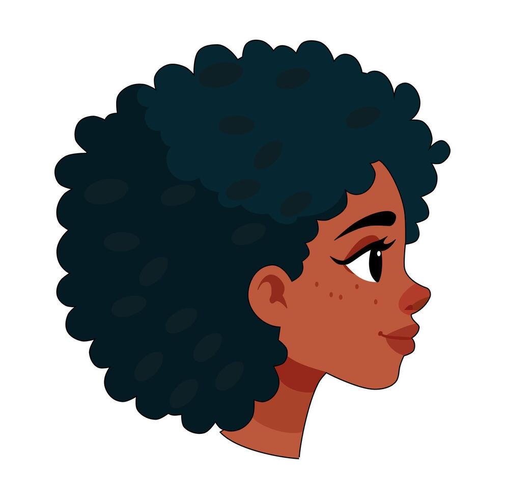 Cartoon Beautiful Side Face Woman With Afro Hair Simple Design Icon Digital Source vector