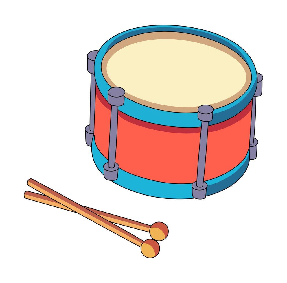 Cartoon Classic Drum And Stick Simple Design Icon Digital Source vector