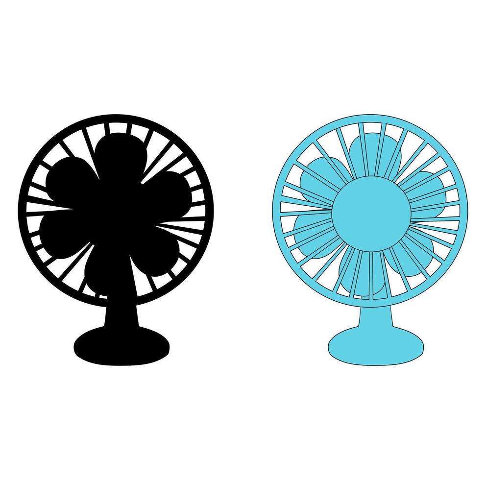 Cartoon Blue Fan And Silhouette Fan Simple Design Icon Digital Source vector