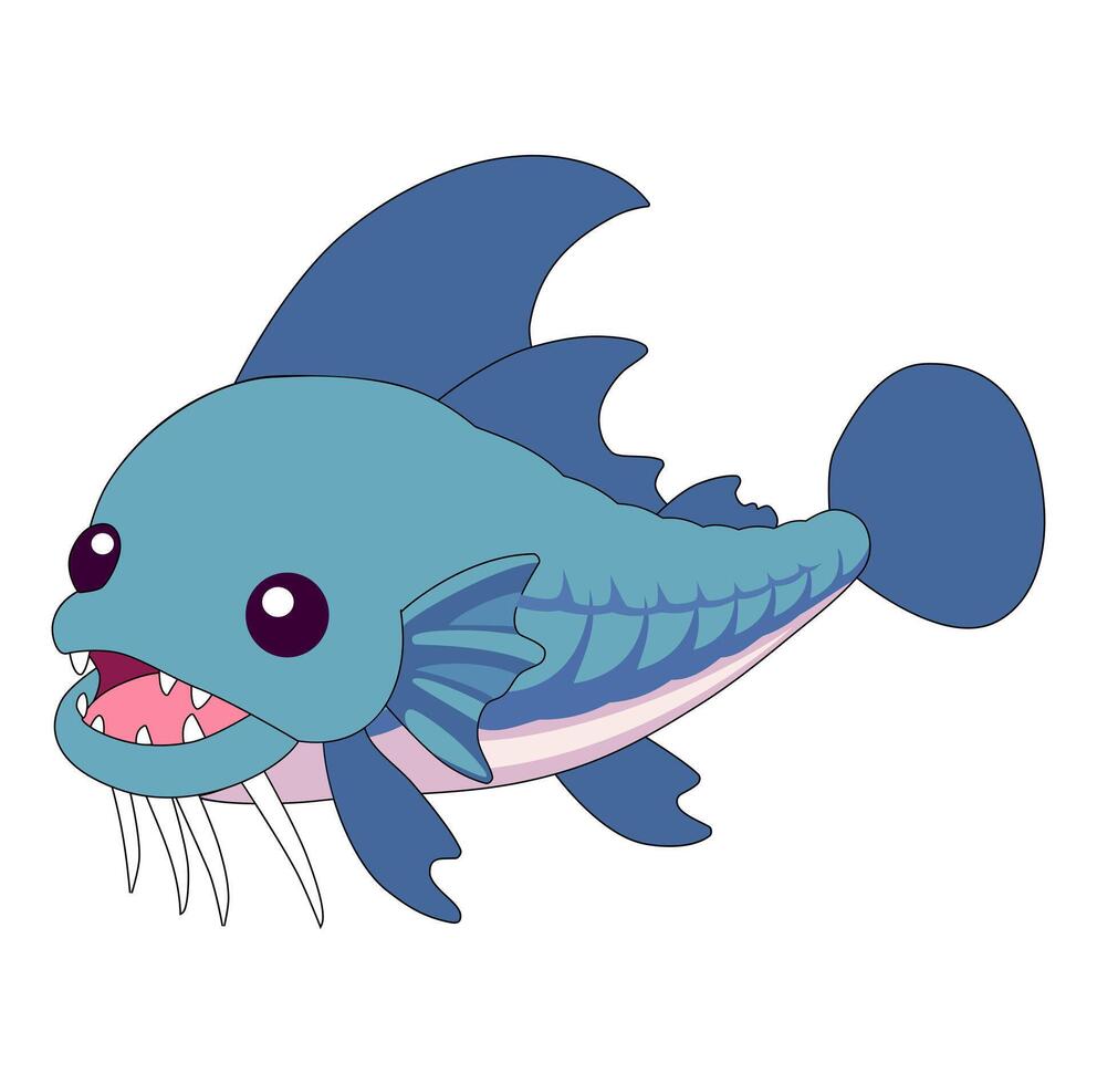 Cartoon Cute Little Predator Fish Simple Design Icon Digital Source vector