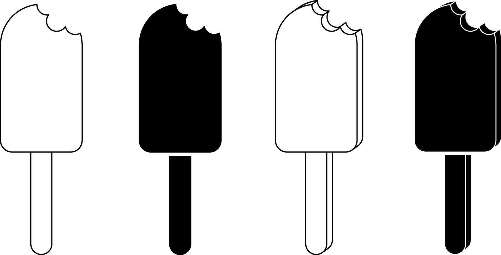 black white Bitten Ice Cream icon set vector