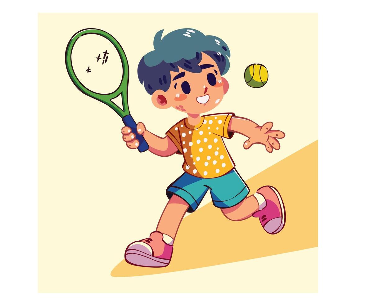 Child playing tennis with a racket vector