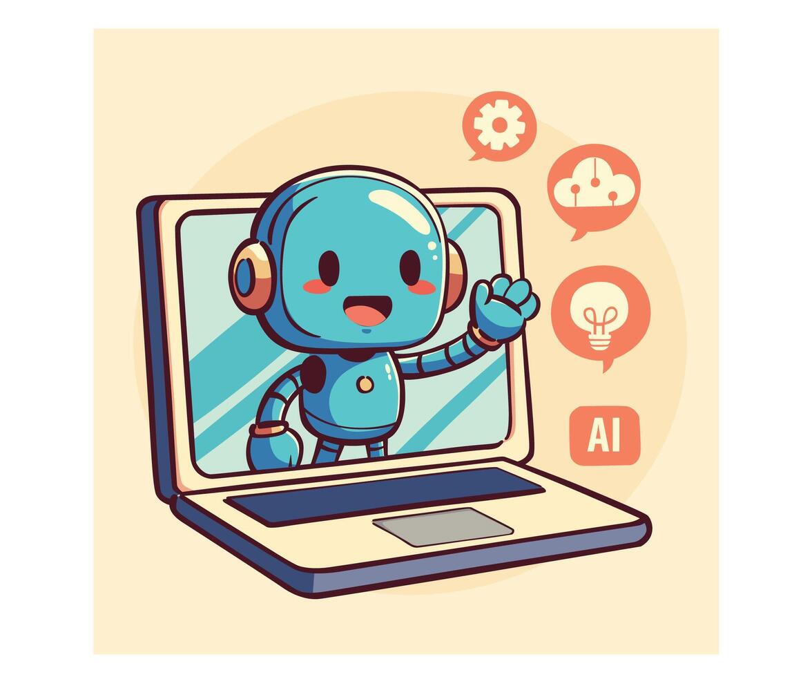 Robot in a laptop illustration vector