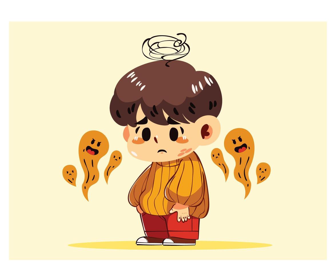 Boy with friendly ghosts illustration vector