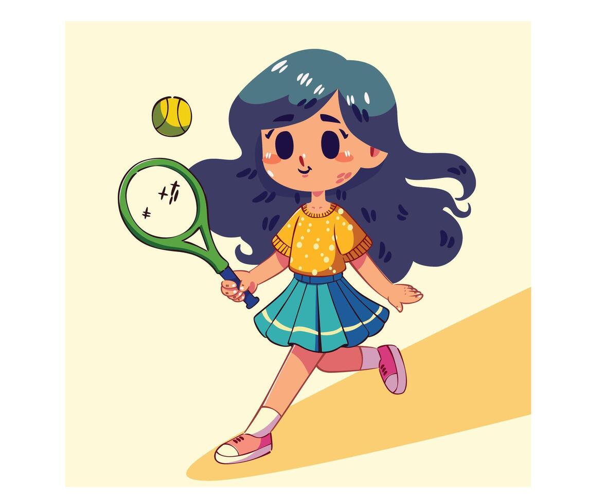 Girl playing tennis with a racket vector