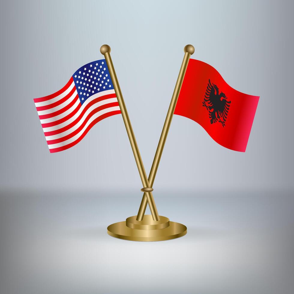 USA and Albania table flag relation, with gradient background vector