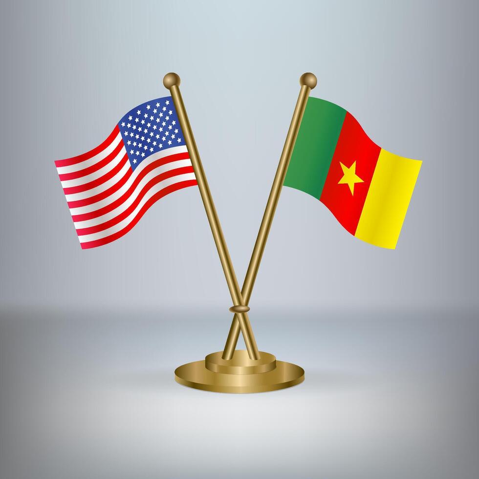 USA and Cameroon table flag relation, with gradient background vector
