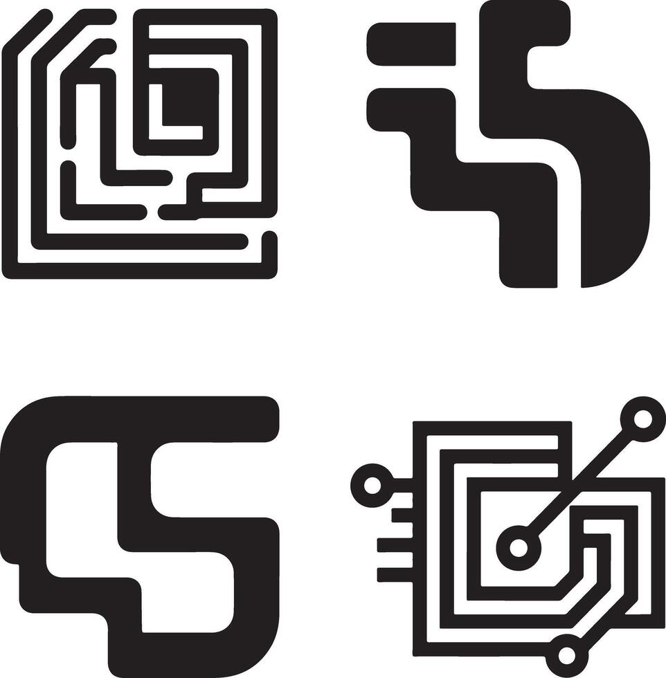 Abstract Black and White Technology Icons vector