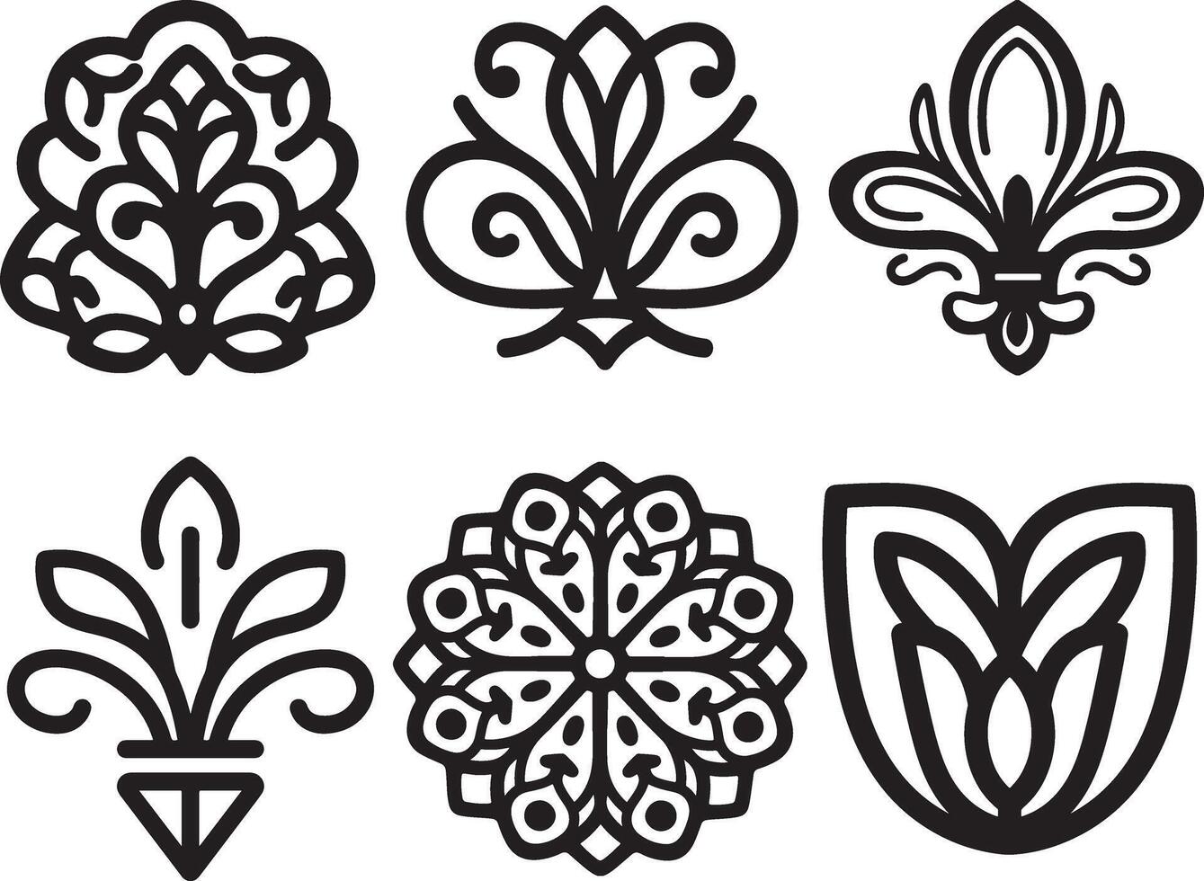 Luxury ornamental decorative floral design elements in black line art vector