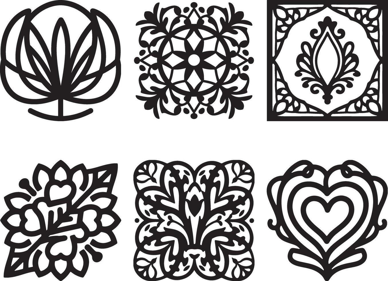 Collection of Intricate Black and White Decorative Elements vector
