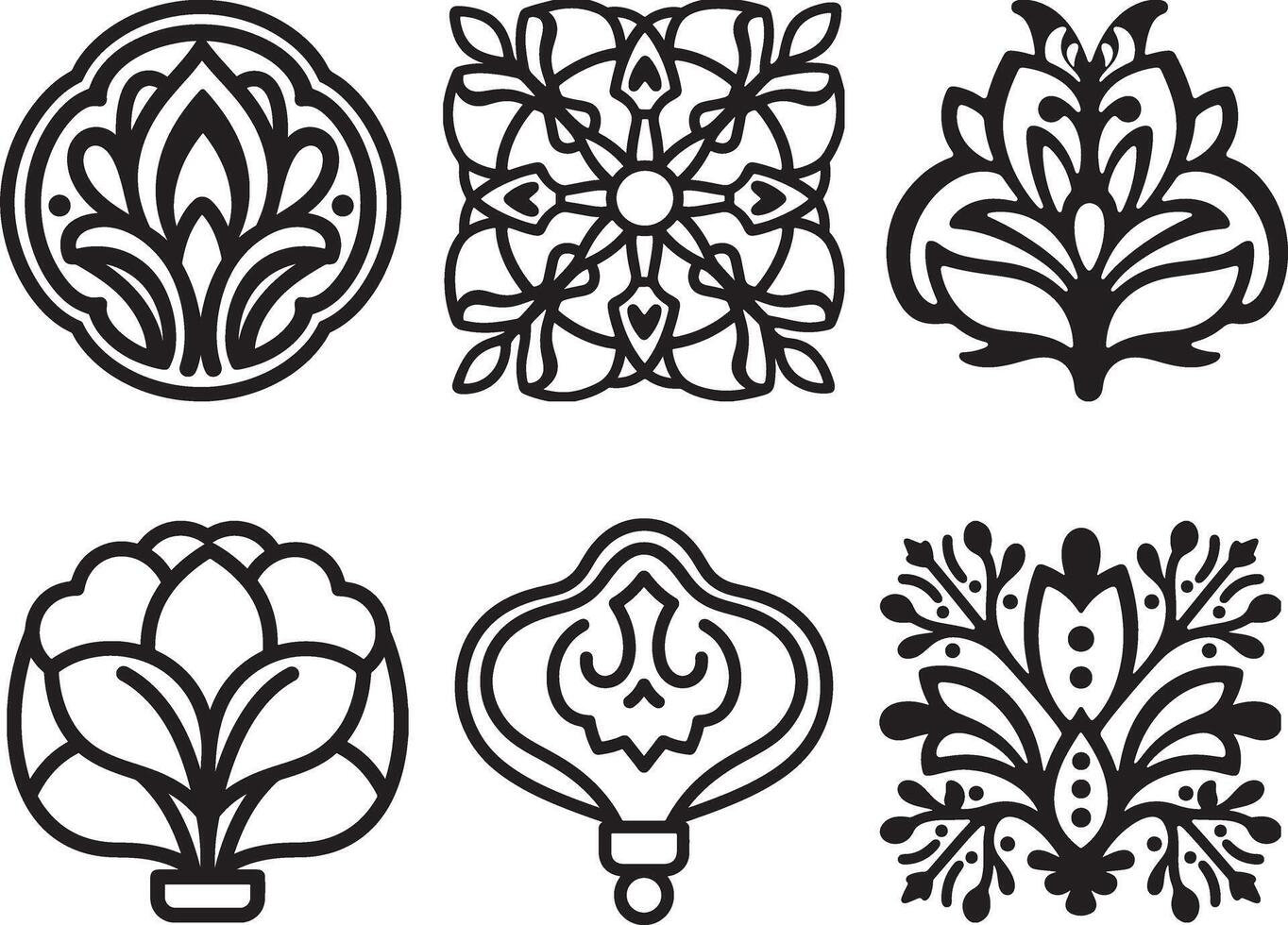 Luxury ornamental Set of Intricate Black Line Art Decorative Elements vector