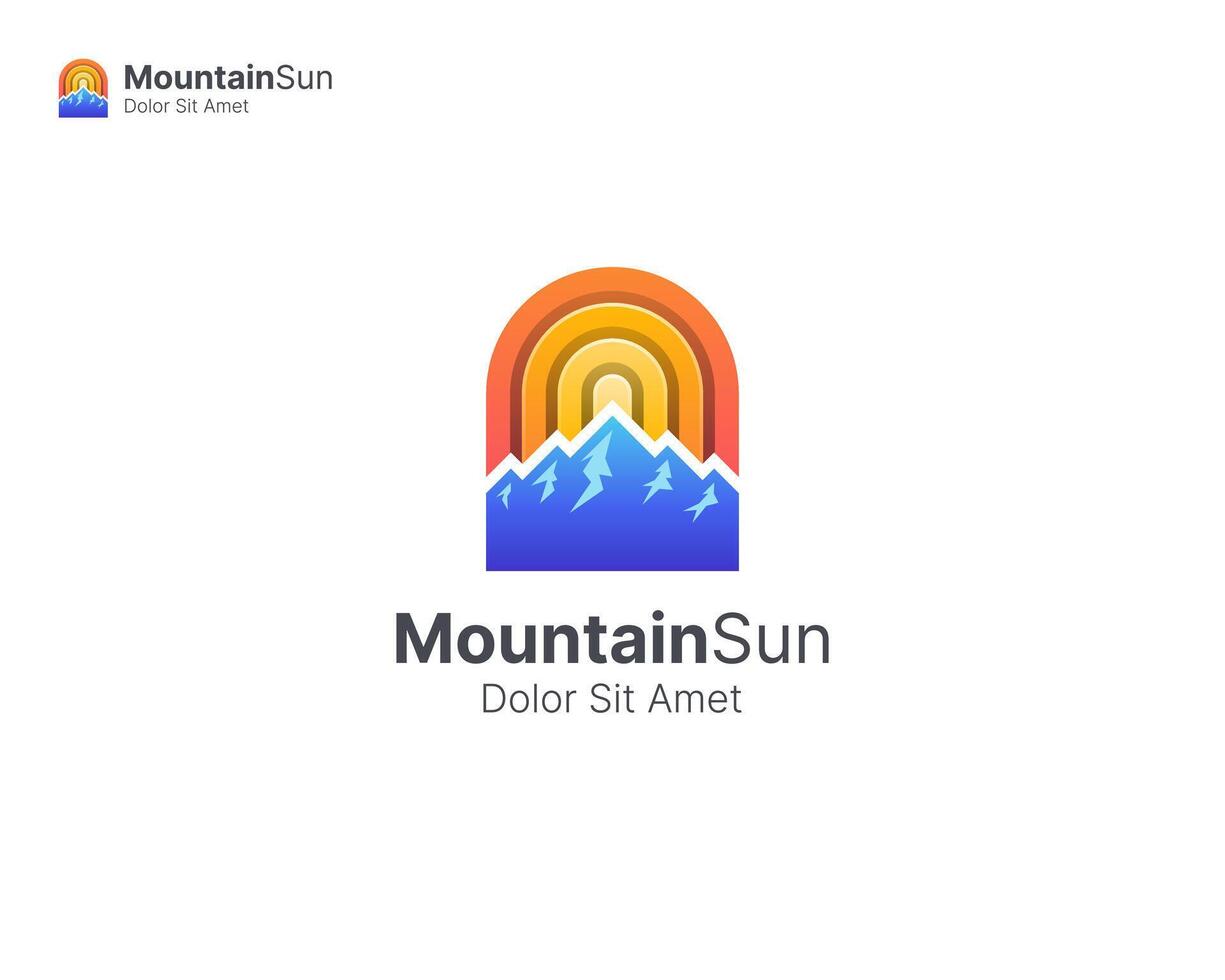 Colorful mountain with sun logo vector