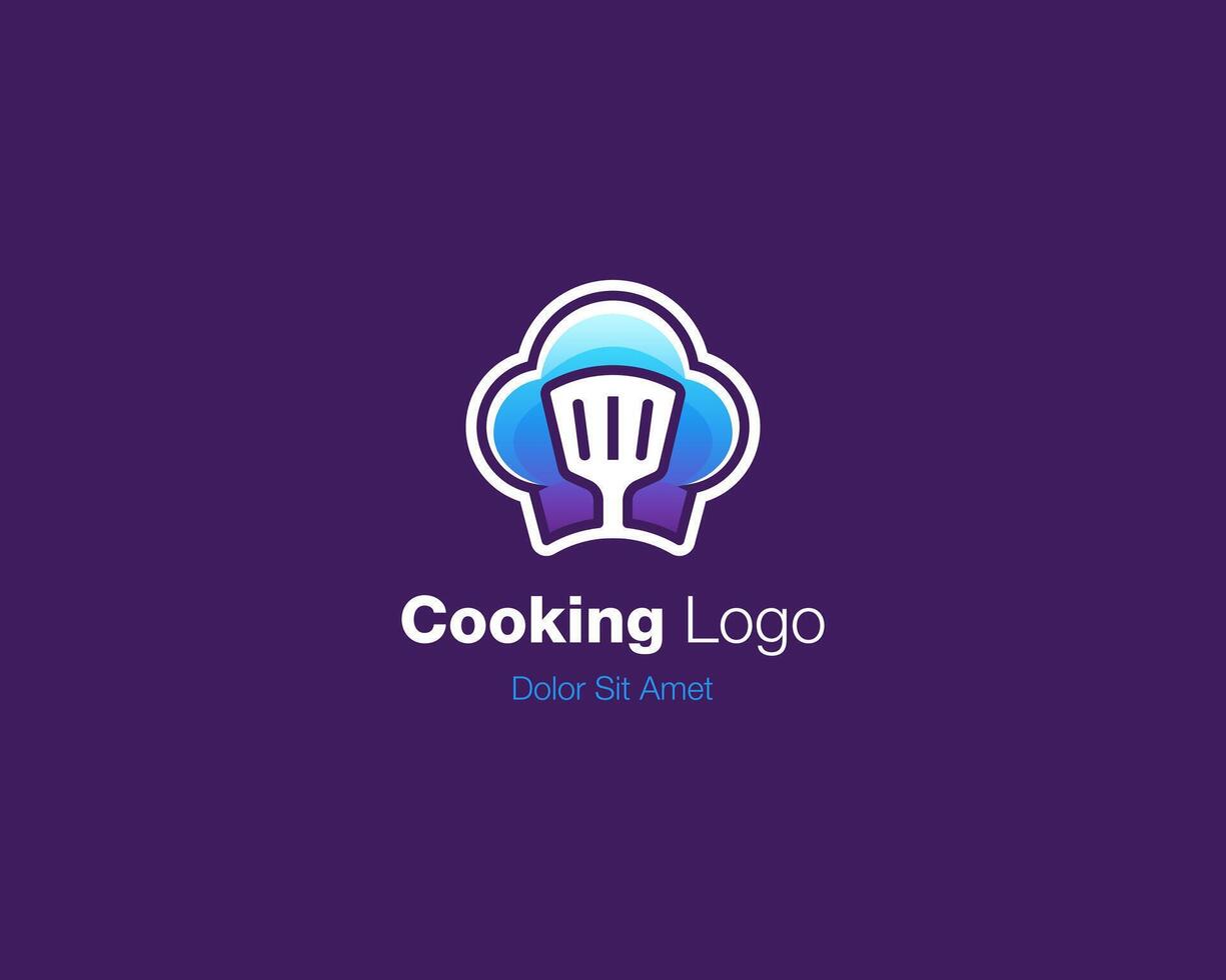 Cooking master logo. Creative colorful chef hat and spatula icon logo vector