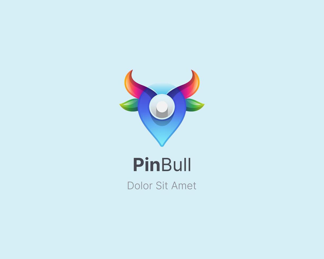 Colorful map pin with simple horn bull logo vector
