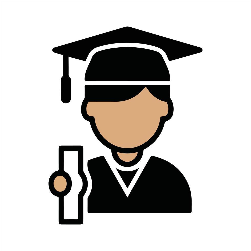 Graduation Icon of Student with Cap and Diploma, Flat Design Achievement Symbol vector