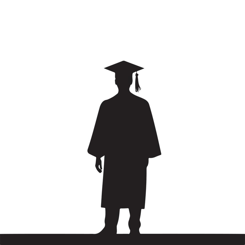 Graduation Silhouette of Student in Cap and Gown, Academic Success Icon vector