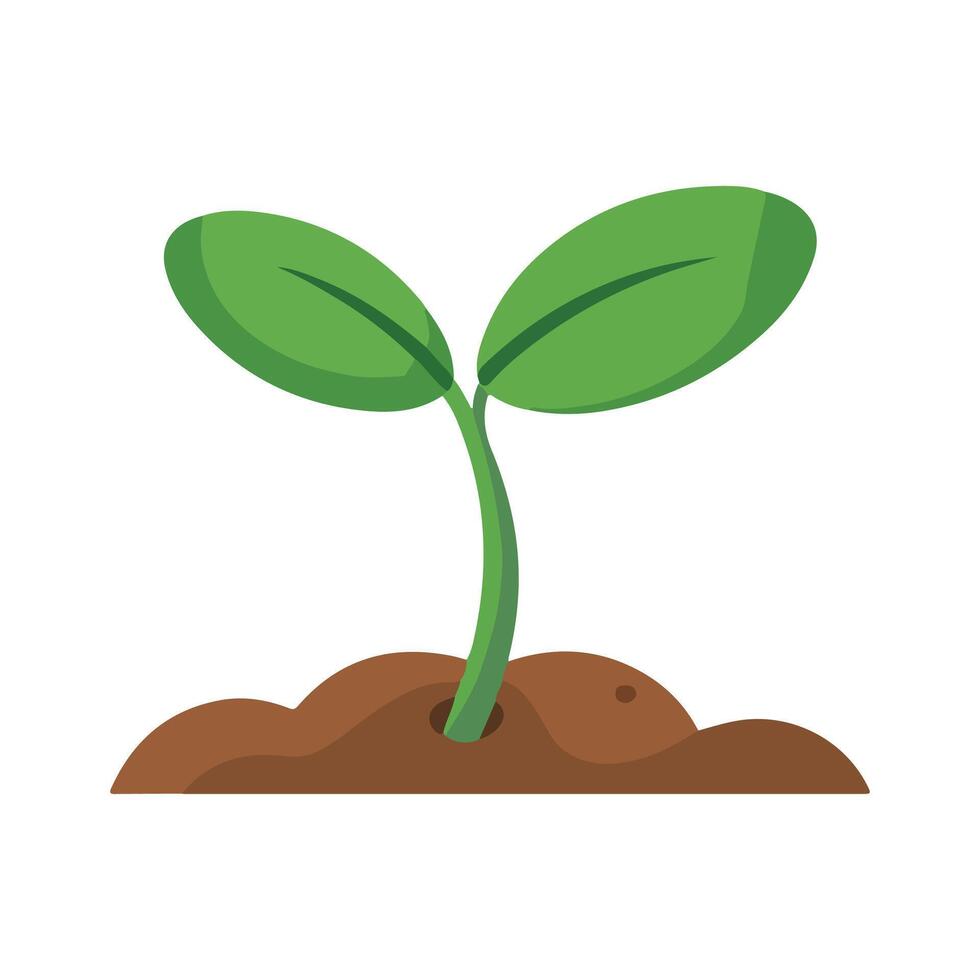 Young Green Plant Sprouting in Soil, Flat Style Eco Growth Illustration vector