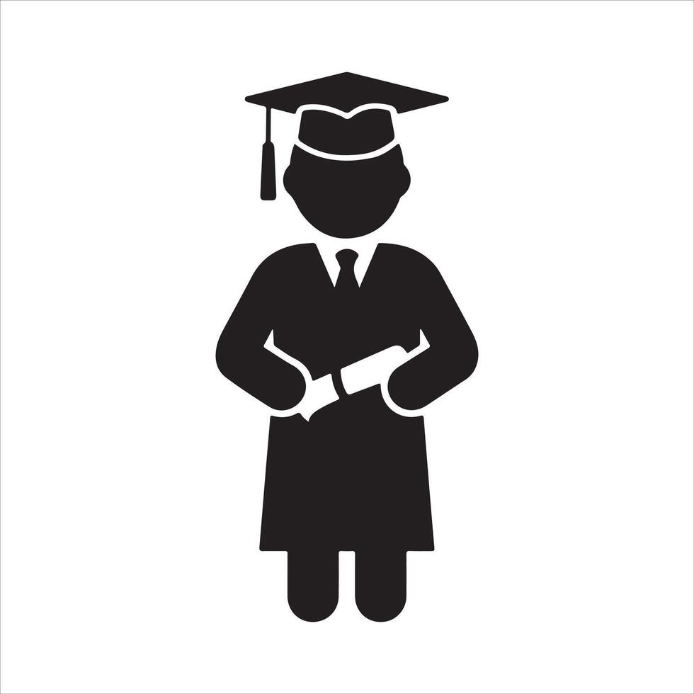 Graduation Silhouette Icon with Cap and Diploma, Academic Achievement Symbol vector