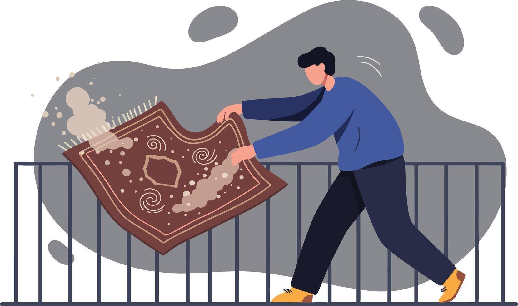 Man holding and unfolding a large brown map outdoors with railing and abstract background illustration vector