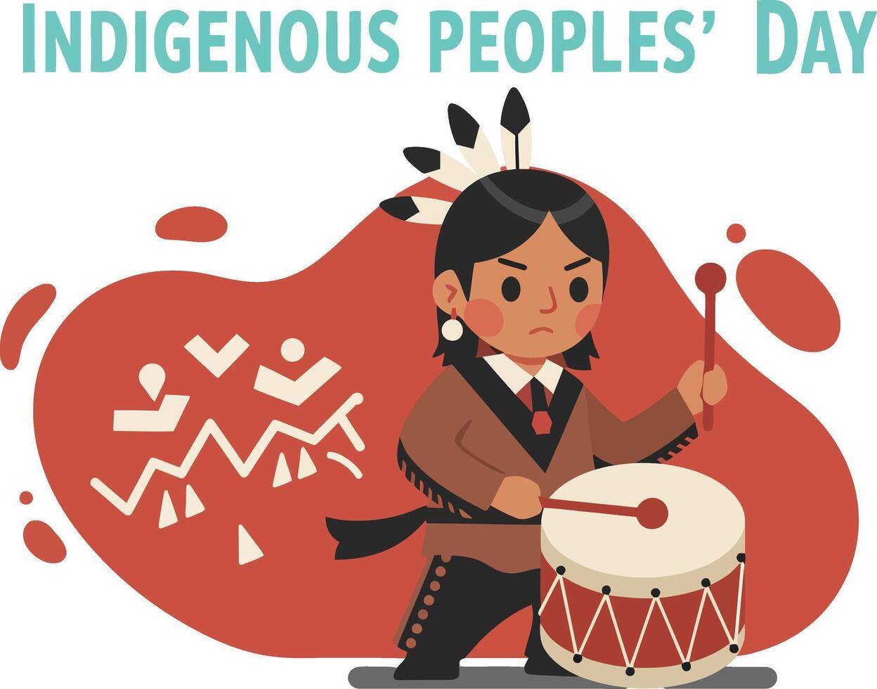 Indigenous peoples day celebration with traditional drummer in native attire playing drum illustration vector