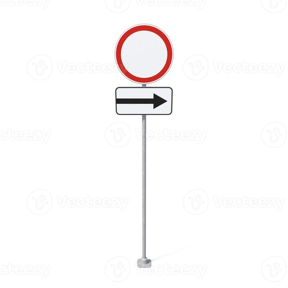 Roundabout Ahead, Clear Direction Sign Illustration. 3d, white background photo