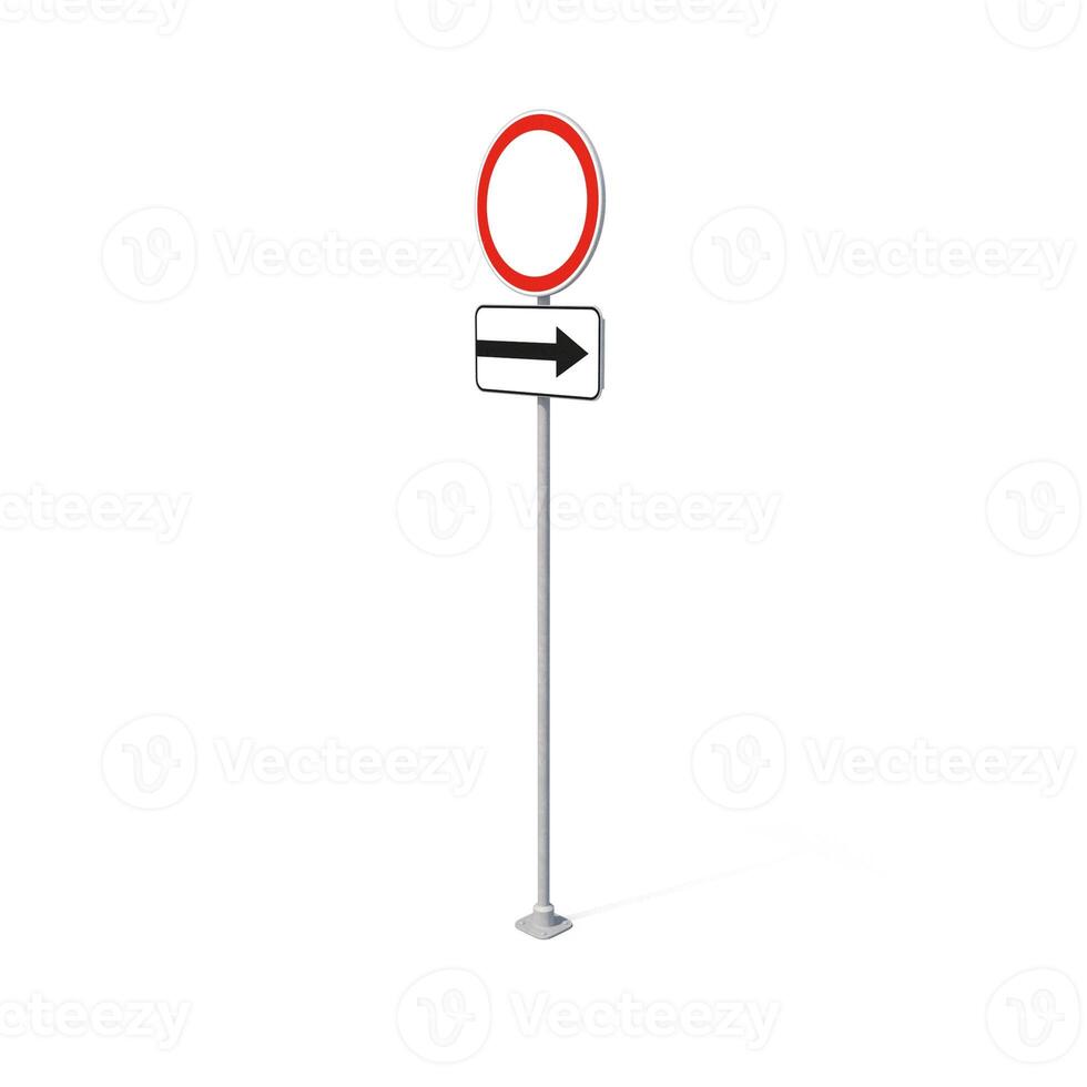 Round Traffic Sign with Right Arrow Indicator 3d, white background. photo