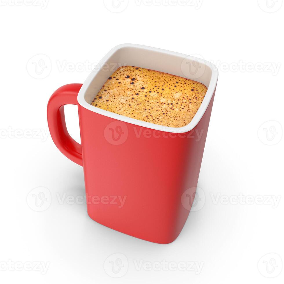 Square Red Mug Filled with Coffee, A Unique Coffee Cup Design 3d, white background photo