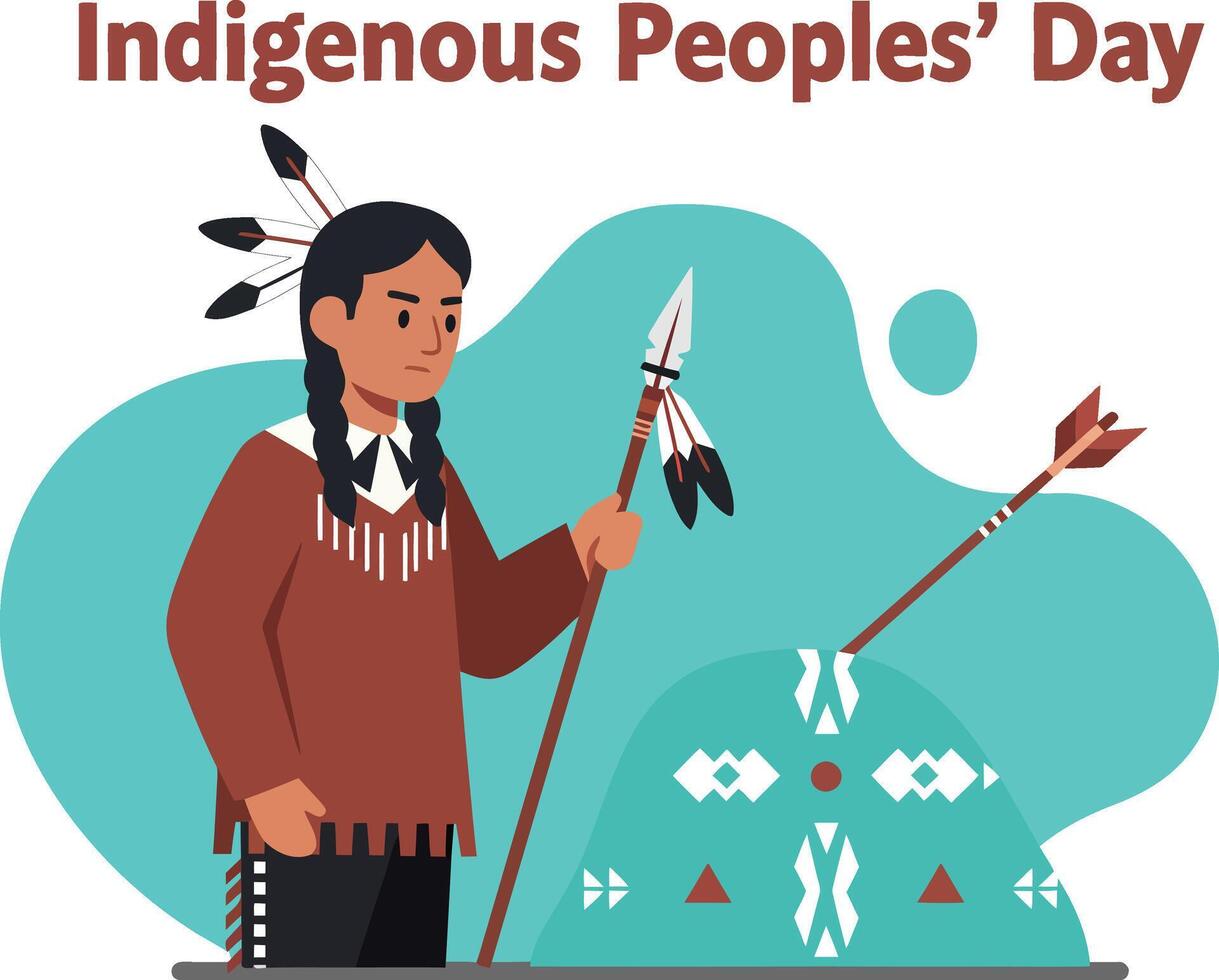 Indigenous Peoples Day Native American Woman Holding Spear and Arrow Illustration Celebrating Heritage and Culture vector