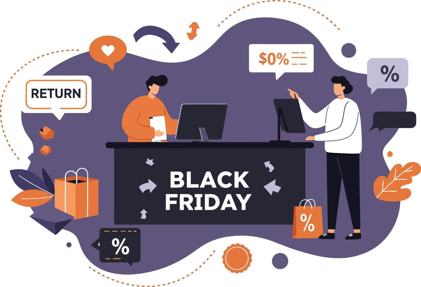 Black Friday shopping sale discount promotion with customers and cashier at counter illustration vector